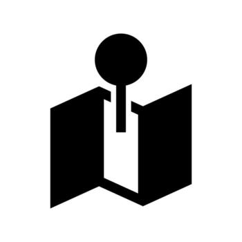 A filled graphic depicting a map with a small circular dot marker. vector