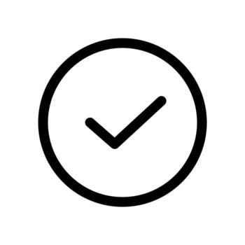 A linear graphic of a check mark within a circle, confirming a check or completion. vector