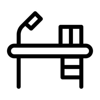 A simple line icon of a small study desk with a lamp or books. vector