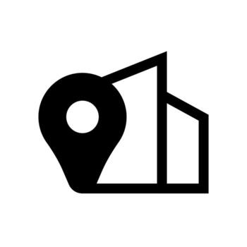 un sólido icono de un mapa alfiler en un edificio, representando hotel ubicación. vector