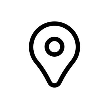 An outline symbol of a map pin, representing physical location or address. vector