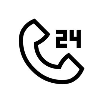 un sencillo línea icono de un teléfono con 24 símbolo, indicando 24 hora servicio. vector