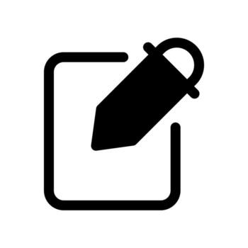 A solid icon of a pencil on paper, symbolizing the ability to edit or write. vector