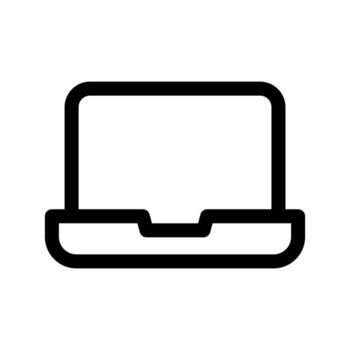 A linear graphic depicting an open laptop or notebook computer. vector