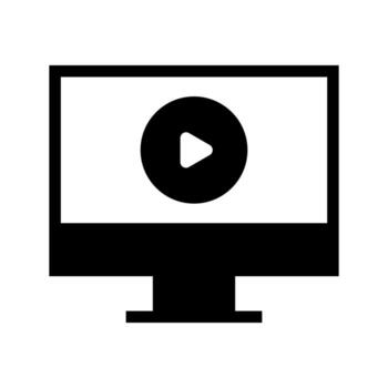 A simple filled icon of a monitor with a play button, for playback on screen. vector