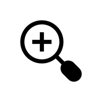 A solid icon of a magnifying glass with a plus sign, representing zoom in. vector