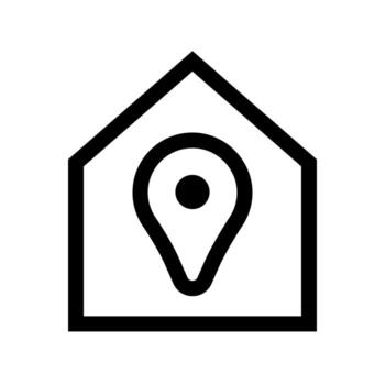 An outline icon of a map pin with a home symbol, marking a residential location. vector