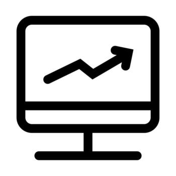 A linear graphic of a monitor screen displaying a chart or analysis. vector