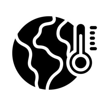 A solid-style icon of the earth with a thermometer, symbolizing global temperature and climate change. vector