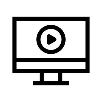 A simple line icon of a monitor with a play button, for playback on screen. vector