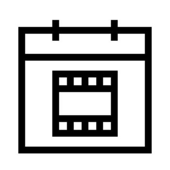 A simple line icon of a calendar with a film strip, for movie schedule or release dates. vector