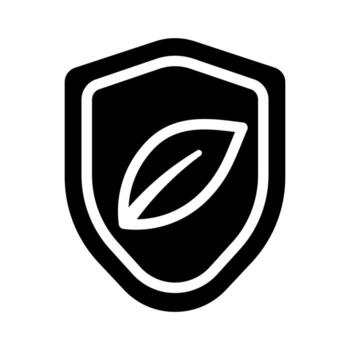 A solid-style icon of a shield with a leaf, symbolizing environmental protection and safety. vector
