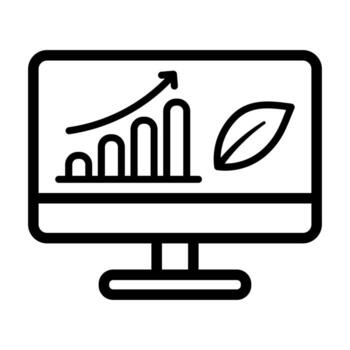 A line-style icon of a computer monitor displaying environmental data or growth. vector