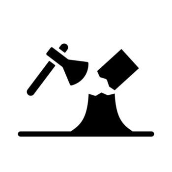 A solid style icon showing trees being cut down, symbolizing environmental damage. vector