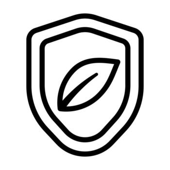 A line-style icon of a shield with a leaf, symbolizing environmental protection and safety. vector