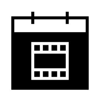A simple filled icon of a calendar with a film strip, for movie schedule or release dates. vector