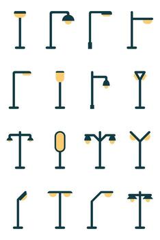 Urban Street Light Elements in Minimalist Design with Various Lamp Post Shapes vector