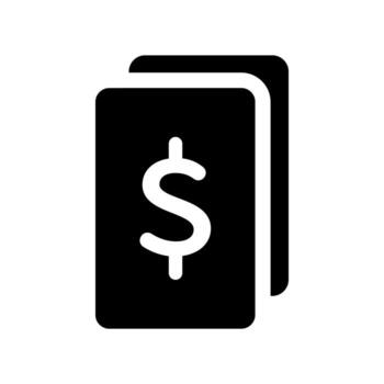 A filled graphic of a document file with currency, representing financial records or reports. vector