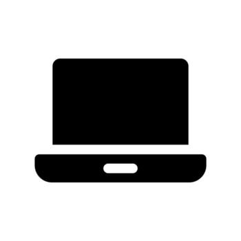 A filled symbol of an open laptop computer for remote work and digital tasks. vector