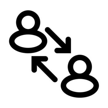 A linear graphic of two profiles with arrows, symbolizing change user or transfer. vector