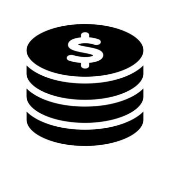 A simple filled icon representing a single coin or unit of currency. vector