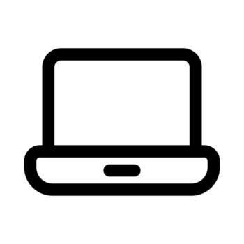 An outline symbol of an open laptop computer for remote work and digital tasks. vector