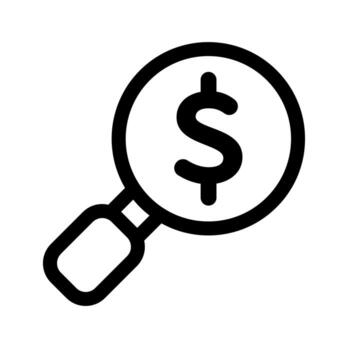 A simple line icon of a magnifying glass for searching, analysis, or inspection. vector