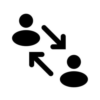 A filled graphic of two profiles with arrows, symbolizing change user or transfer. vector