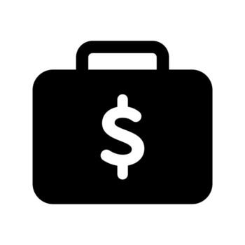 A solid icon of a briefcase with cash, symbolizing finance and valuable assets. vector