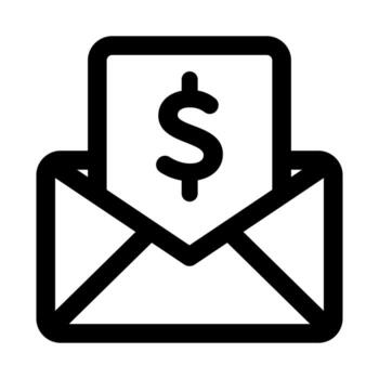 A linear graphic of an envelope with currency, symbolizing financial mail or a money letter. vector