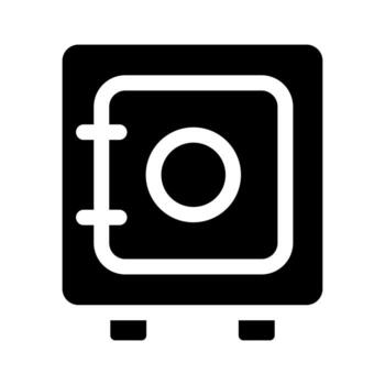 A solid icon of a secured safe or vault for storing valuables. vector