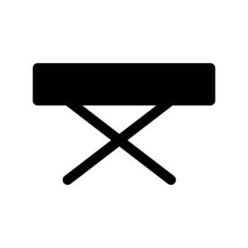 A filled graphic depicting a compact foldable table or temporary surface. vector