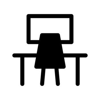 A solid symbol of a professional work desk with drawers and space. vector