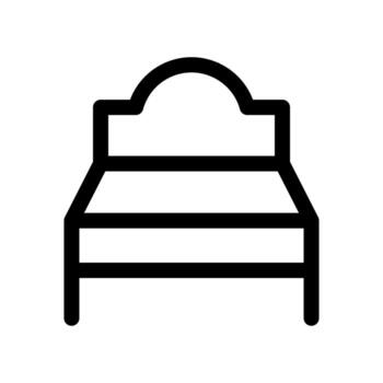 A simple line icon of a single or small bed frame with pillows. vector