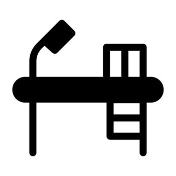A simple filled icon of a small study desk with a lamp or books. vector