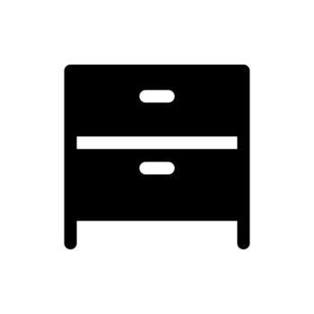 A filled graphic of a storage unit with multiple horizontal drawers. vector