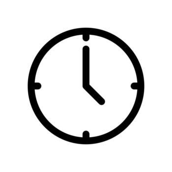 A linear graphic of a round wall clock for timekeeping. vector