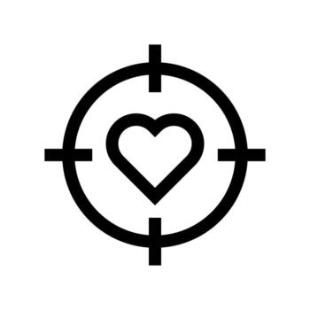 A simple line icon of a heart in a target or bullseye, symbolizing falling in love. vector