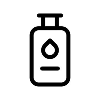 A line-style icon of a bottle containing viscous liquid, typically soap or shampoo. vector
