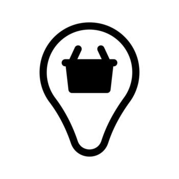 un estilo sólido icono de un mapa marcador terminado un escaparate, simbolizando un Al por menor ubicación. vector