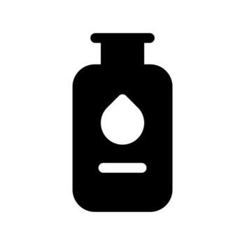 A solid-style icon of a bottle containing viscous liquid, typically soap or shampoo. vector
