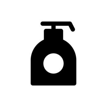 A solid-style icon of a bottle with a pump mechanism, for dispensing liquids like soap. vector