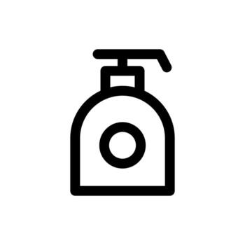 A line-style icon of a bottle with a pump mechanism, for dispensing liquids like soap. vector