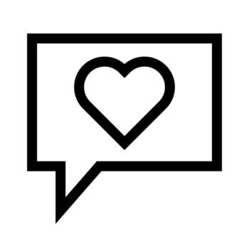 A linear graphic of a message bubble with a heart, representing romantic chat or text. vector