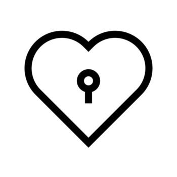 A linear graphic of a key placed near a heart, symbolizing the key to heart access. vector