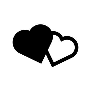 A simple filled icon of two overlapping heart shapes Double Heart. vector