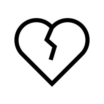 An outline icon of a heart cracked in two, symbolizing sadness or a broken heart. vector