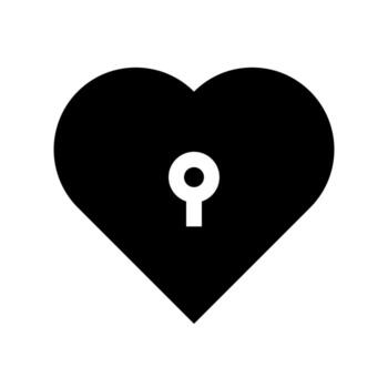 A filled graphic of a key placed near a heart, symbolizing the key to heart access. vector
