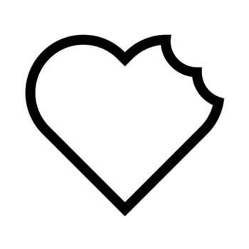 A linear graphic of a heart with a bite taken out, symbolizing a partially eaten heart or slight sadness. vector
