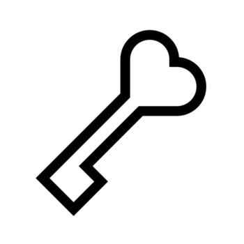 An outline icon of a key in the shape of a heart or the key to the heart. vector